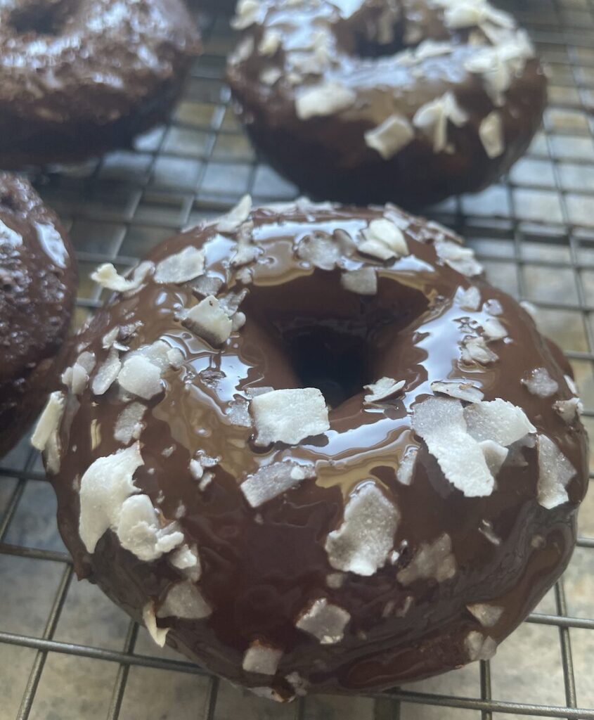 Chocolate coconut glazed donut